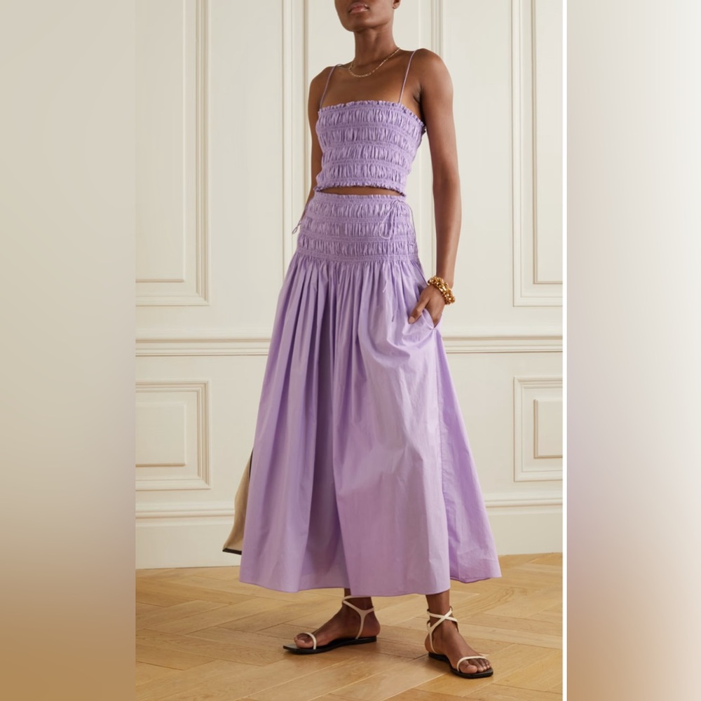 MATTEAU Shirred Organic Cotton-Poplin Midi Skirt in Violet